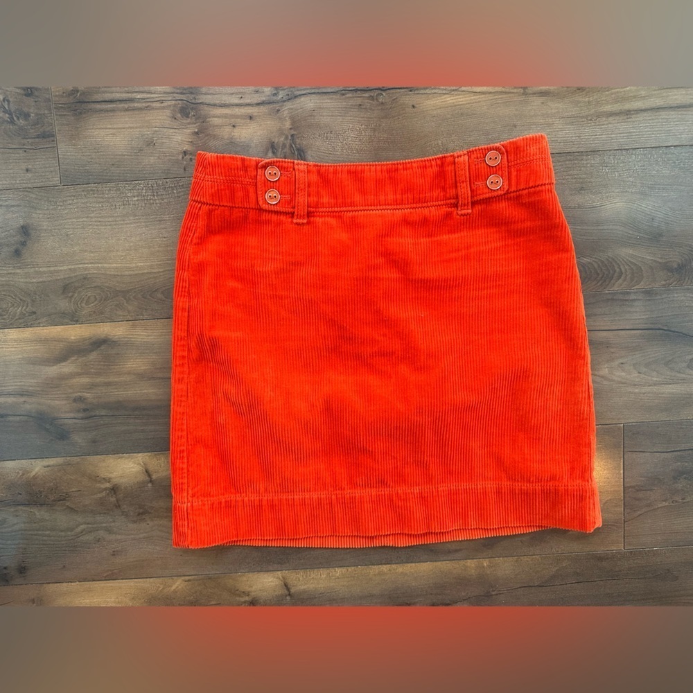 LOFT Orange Corduroy Mini Skirt Retro Fall Y2K Button Detail Size 0